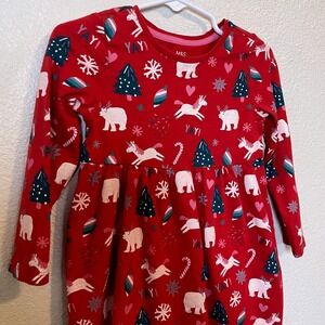 M&S Originals Kids 2-3T‎ Red Unicorn Polar Bear Christmas Tree Long Sleeve Dress